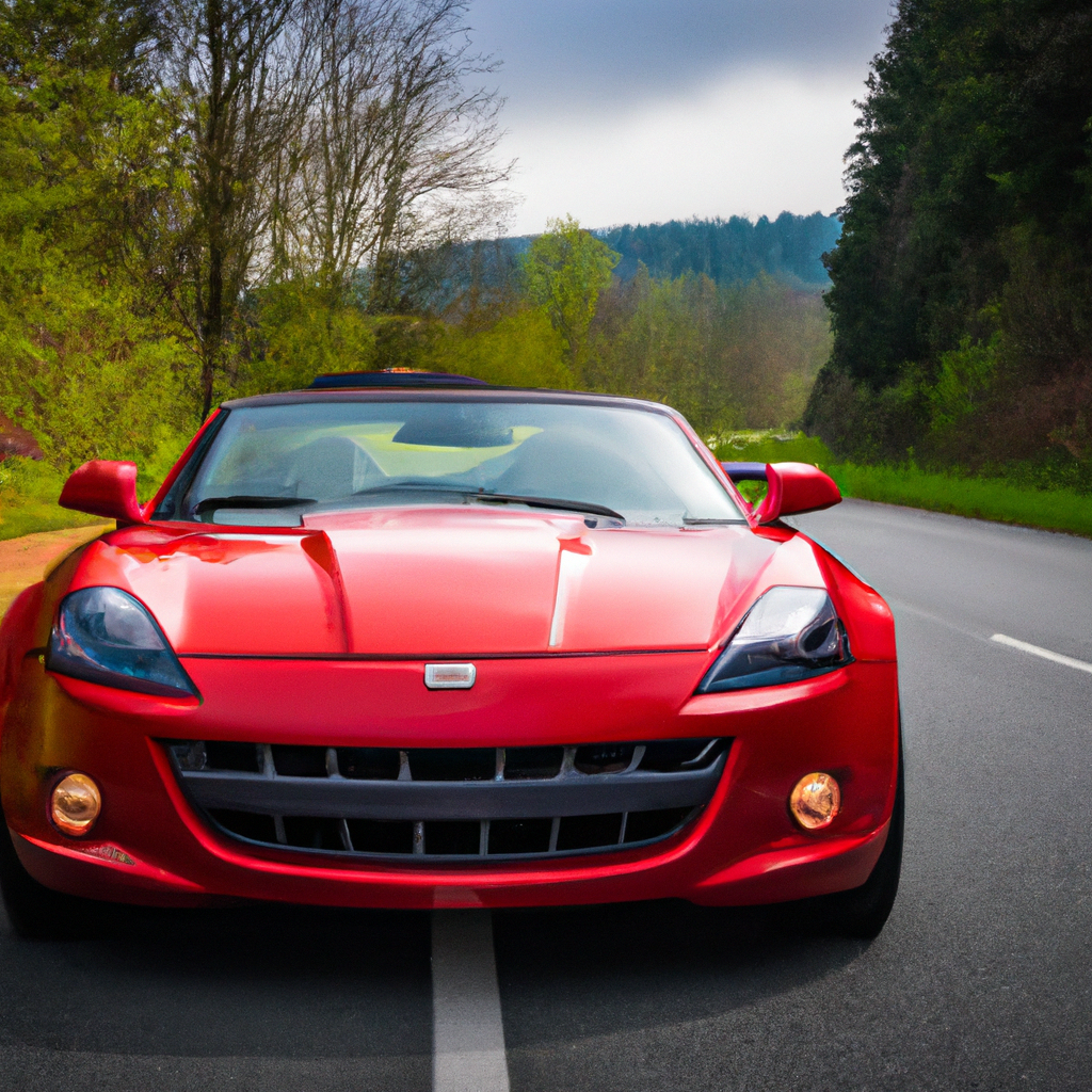 Red Sports Car Front View on Czech Countryside Road